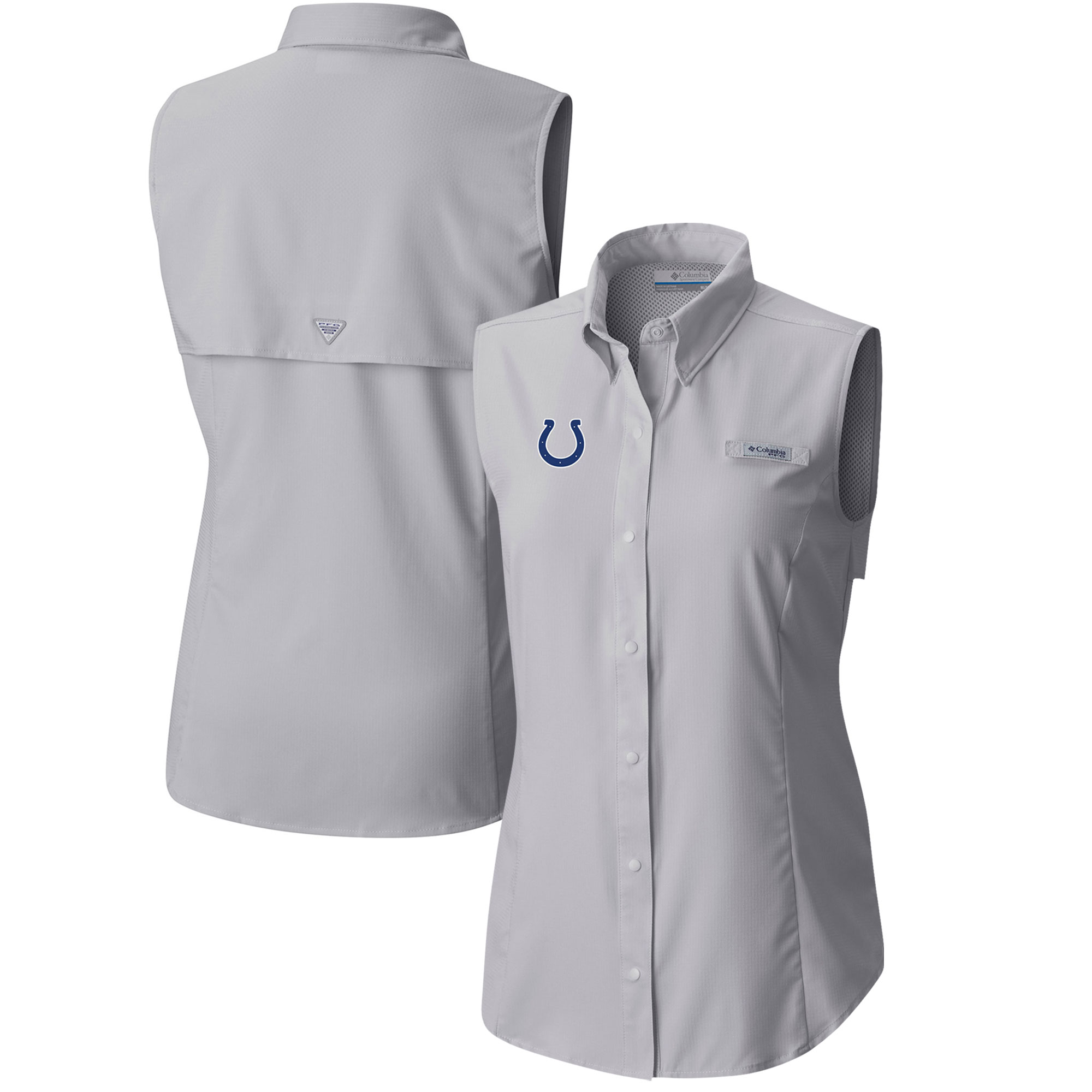 Women's Columbia Gray Indianapolis Colts PFG Tamiami Omni-Shade Sleeveless Button-Up Shirt