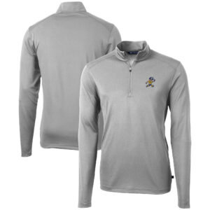 Men's Cutter & Buck  Gray ETSU Buccaneers Vault DryTec Virtue Eco Pique Recycled Quarter-Zip Top