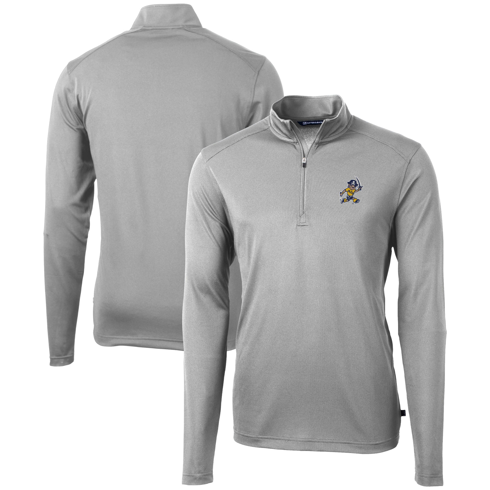Men's Cutter & Buck Gray ETSU Buccaneers Vault DryTec Virtue Eco Pique Recycled Quarter-Zip Top