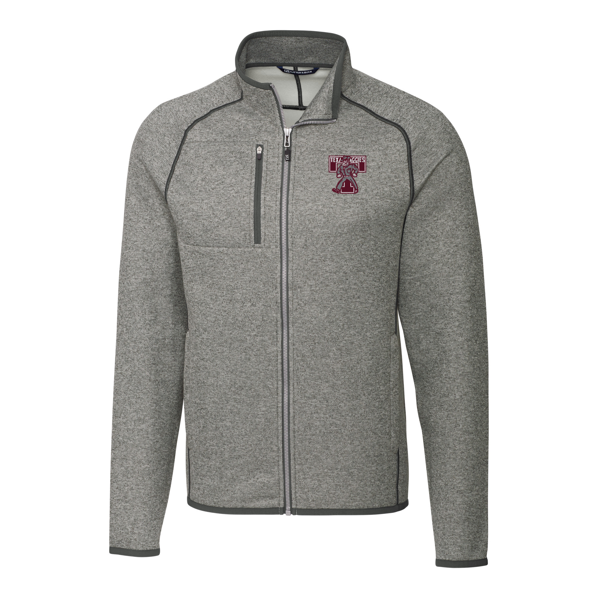 Men's Cutter & Buck Heather Gray Texas A&M Aggies Vault Mainsail Sweater-Knit Full-Zip Jacket - Image 6