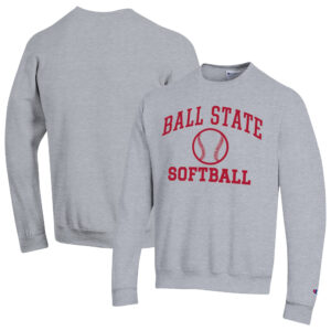 Men's Champion  Gray Ball State Cardinals Icon Softball Powerblend Pullover Sweatshirt