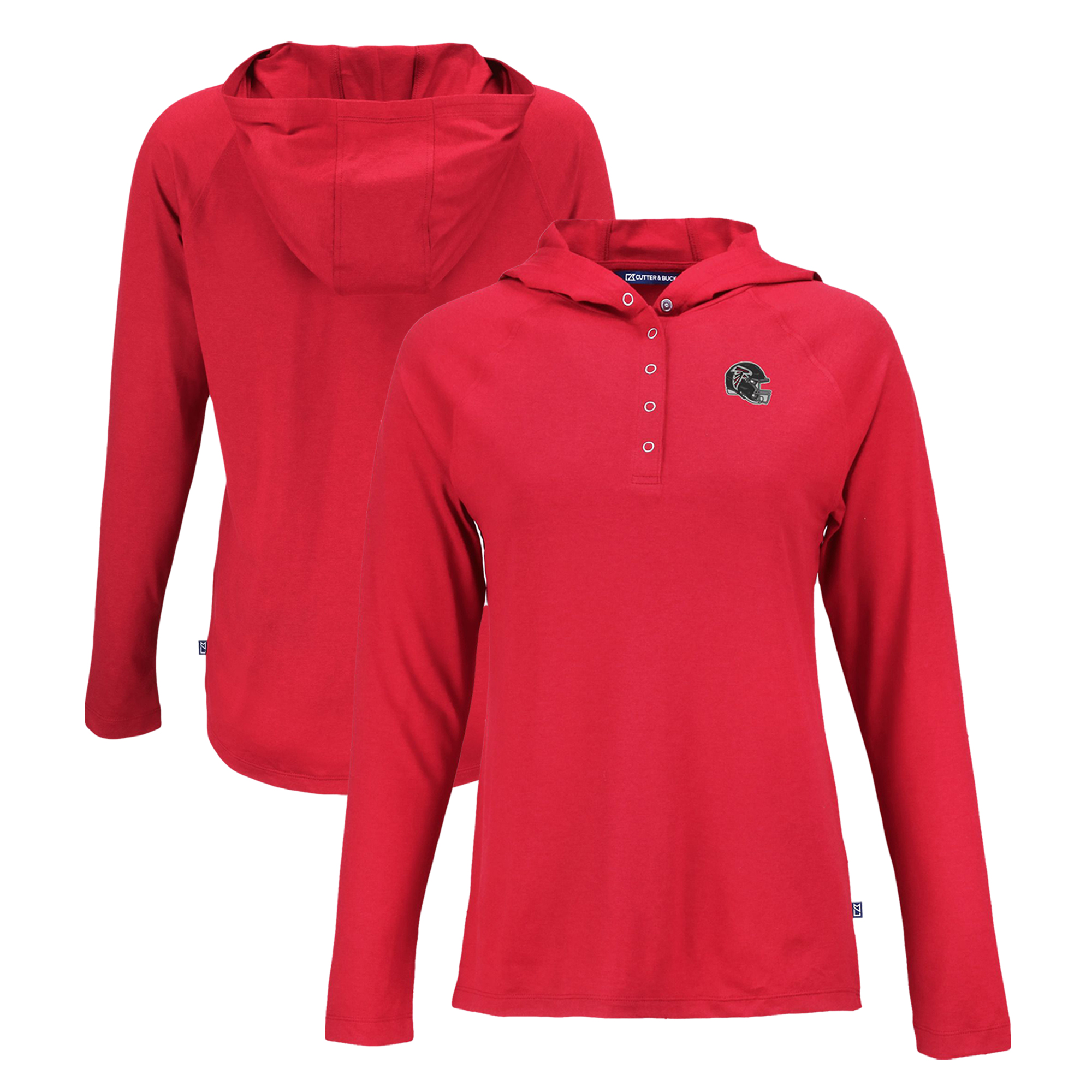 Women's Cutter & Buck Red Atlanta Falcons Coastline Epic Comfort Eco Recycled Raglan Pullover Hoodie