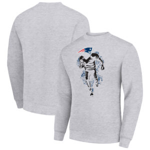 Men's Starter Heather Gray New England Patriots Logoface Team Graphic Tri-Blend Fleece Pullover Sweatshirt