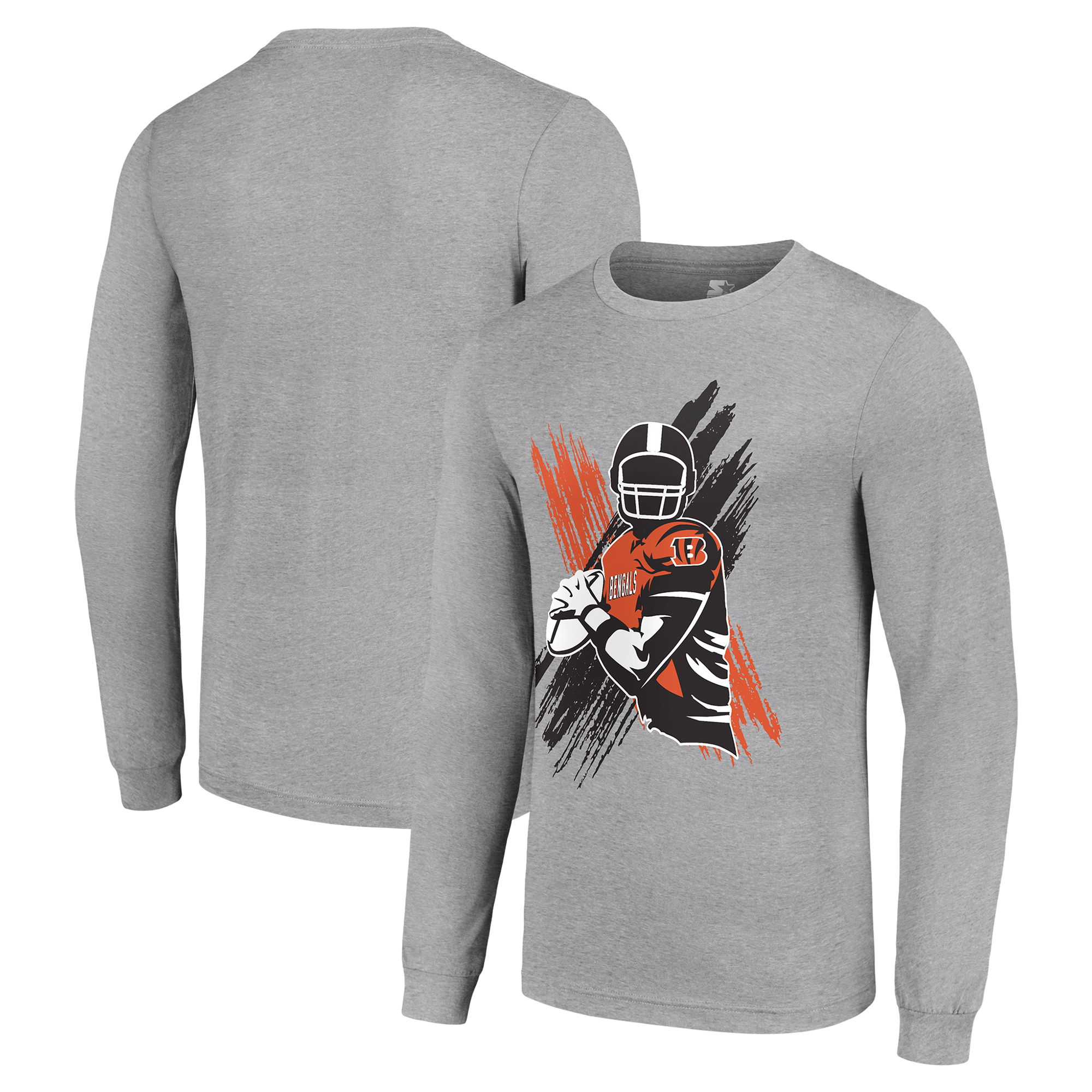 Men's Starter Heather Gray Cincinnati Bengals Player X Logo Graphic Long Sleeve T-Shirt