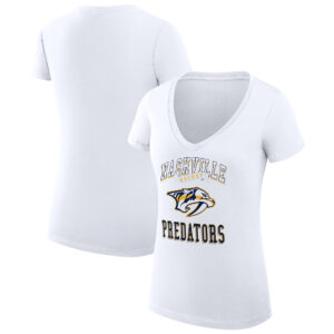 Women's G-III 4Her by Carl Banks White Nashville Predators Team Logo Graphic V-Neck Fitted T-Shirt