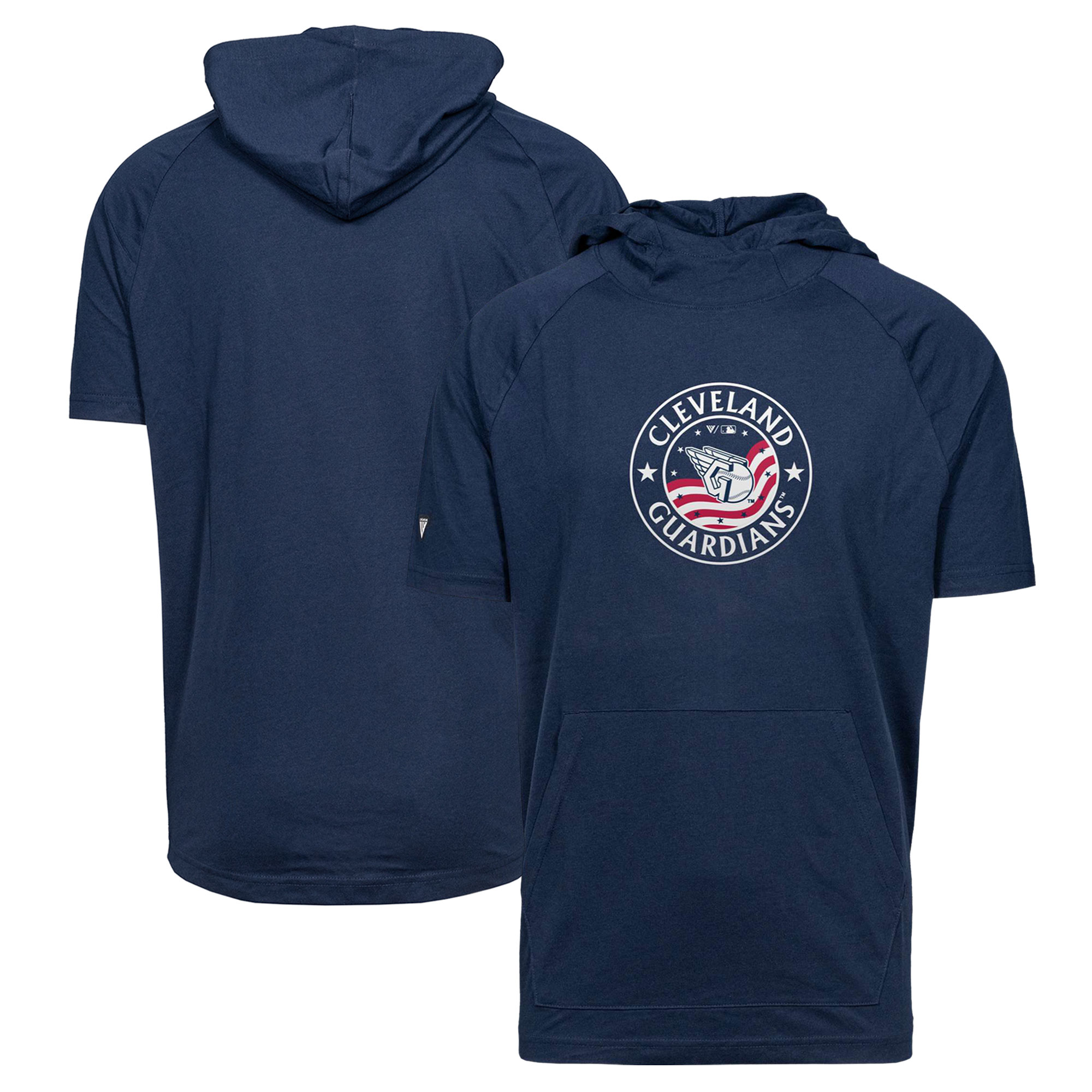 Men's Levelwear Navy Cleveland Guardians Phase Platoon Raglan Short Sleeve Hoodie