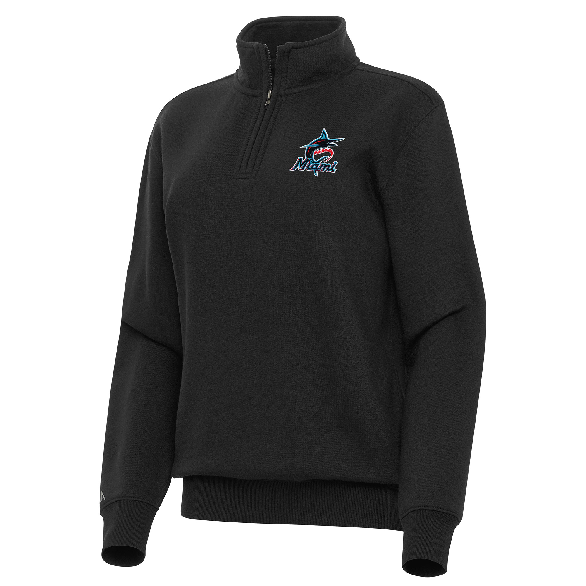 Women's Antigua Black Miami Marlins Victory Quarter-Zip Sweatshirt