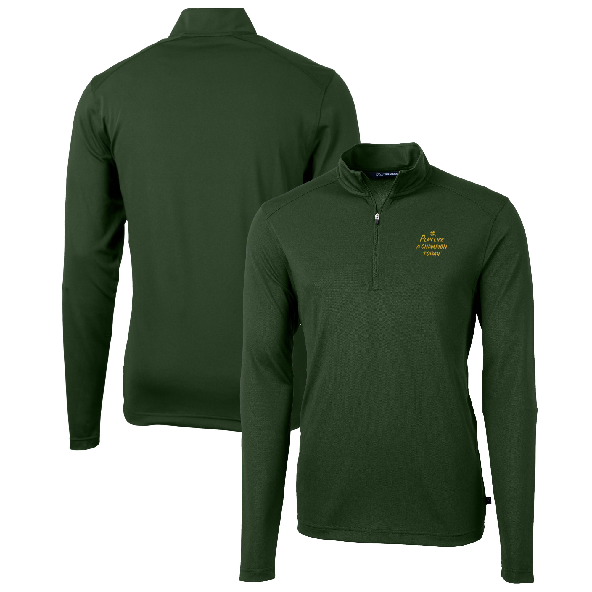 Men's Cutter & Buck Green Notre Dame Fighting Irish Play Like A Champion Today Virtue Eco Pique Recycled DryTec Quarter-Zip Top - Image 2