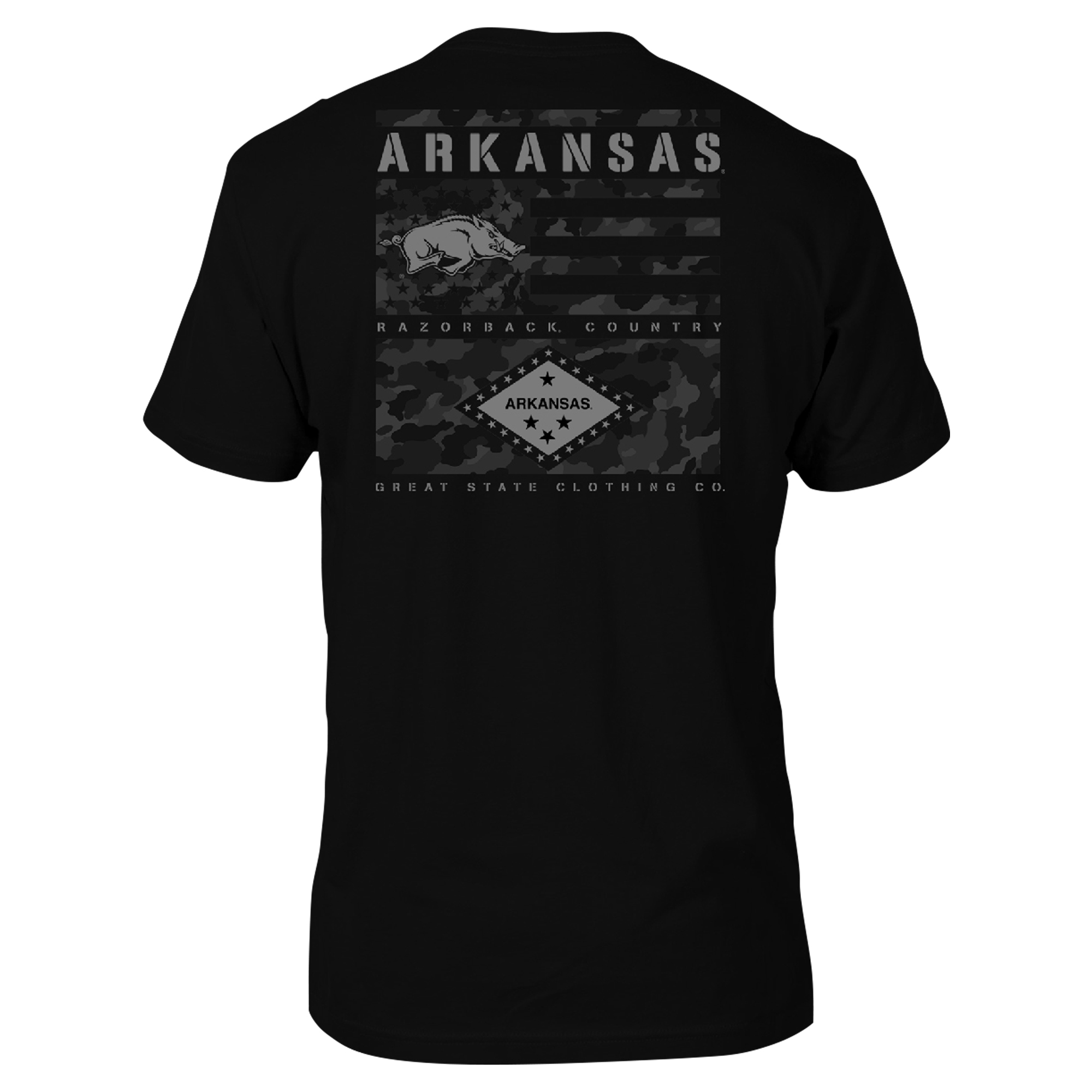 Men's Black Arkansas Razorbacks Camo Flag Panel T-Shirt - Image 7