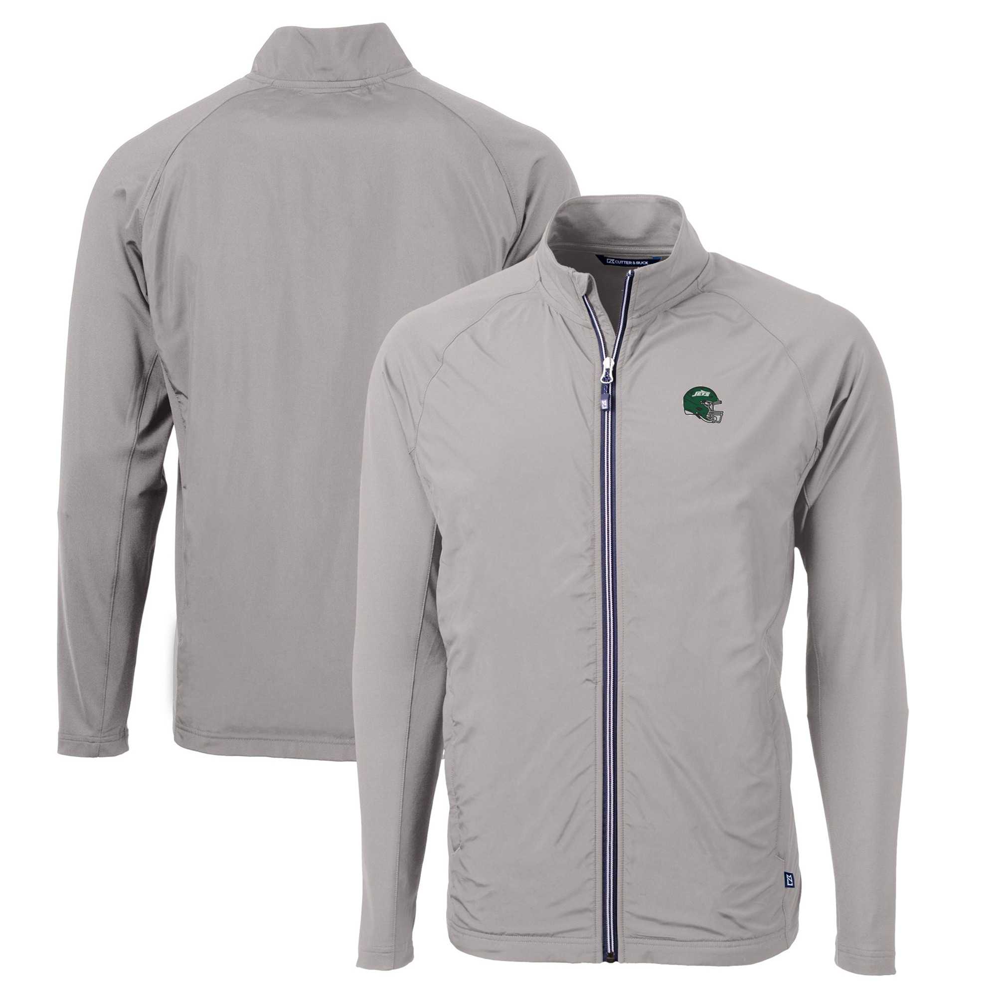 Men's Cutter & Buck Gray New York Jets Helmet Big & Tall Adapt Eco Knit Stretch Hybrid Full-Zip Jacket