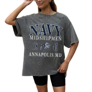 Women's Gameday Couture Grey Navy Midshipmen Oversized Snow Wash T-Shirt