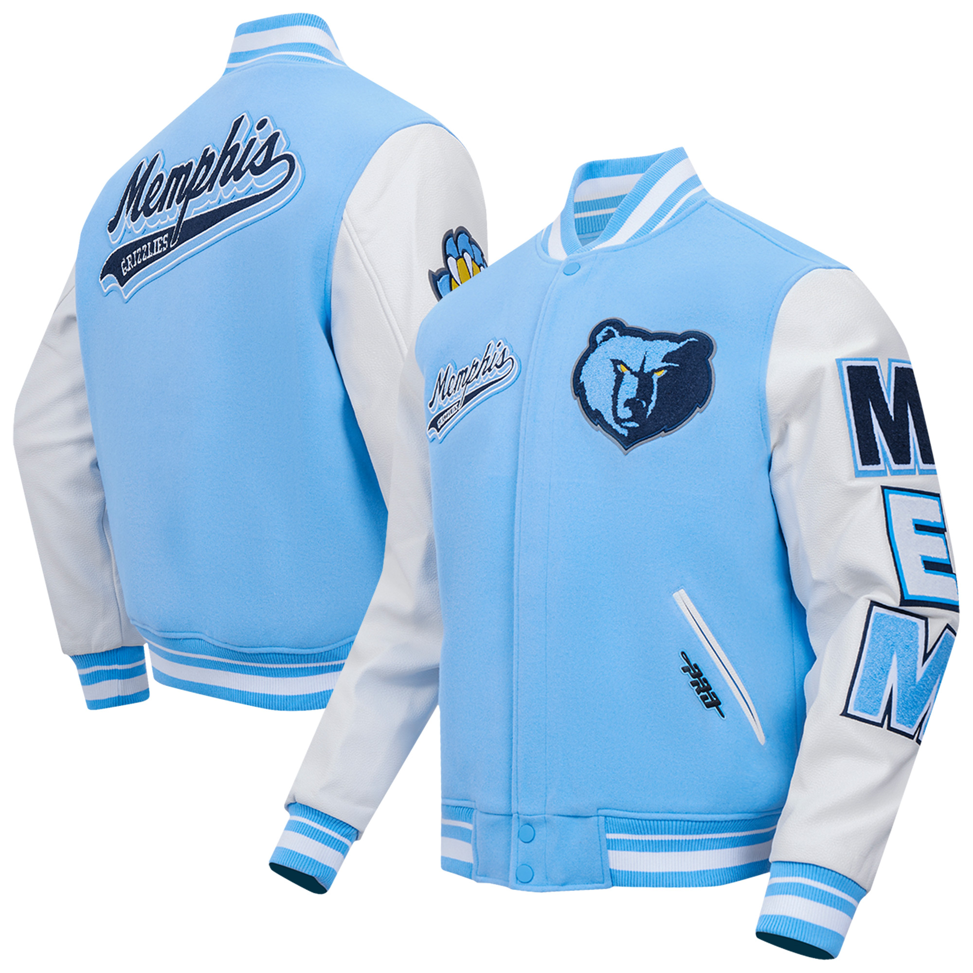 Men's Pro Standard Light Blue Memphis Grizzlies Script Tail Full-Zip Varsity Jacket - Image 10