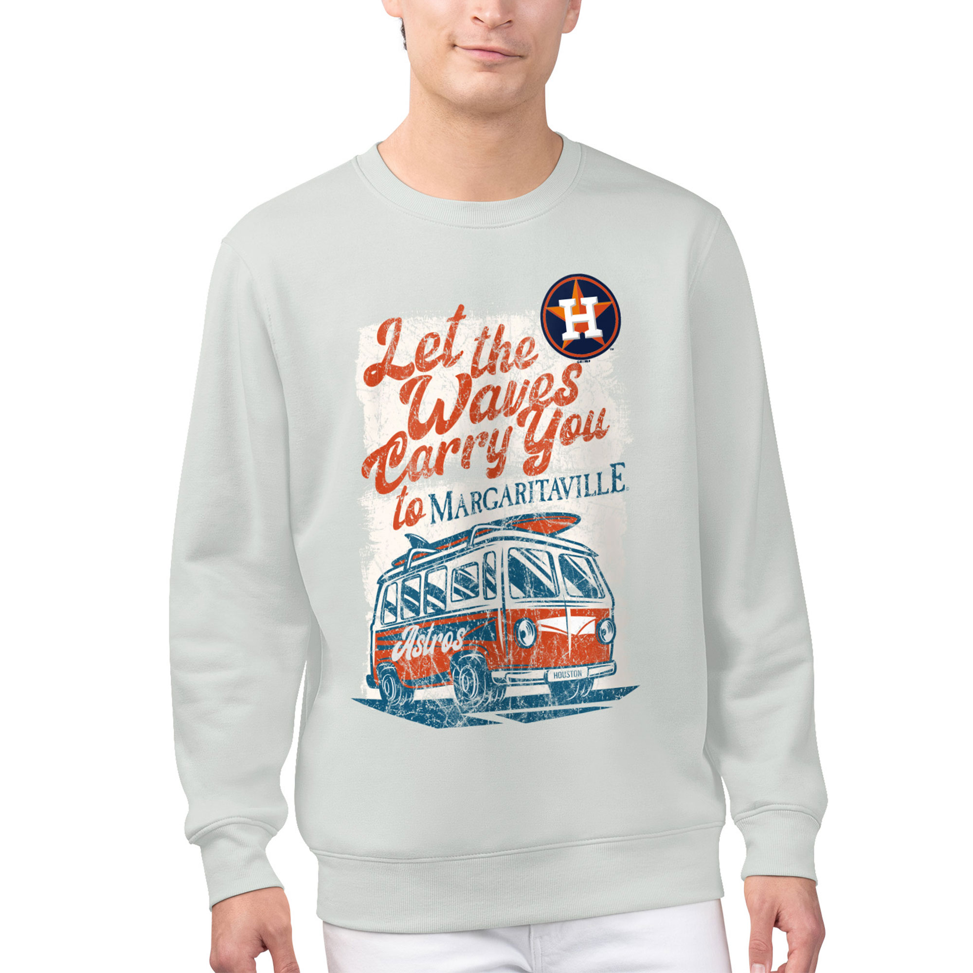 Men's Margaritaville Silver Houston Astros Bus Waves Graphic Pullover Sweatshirt