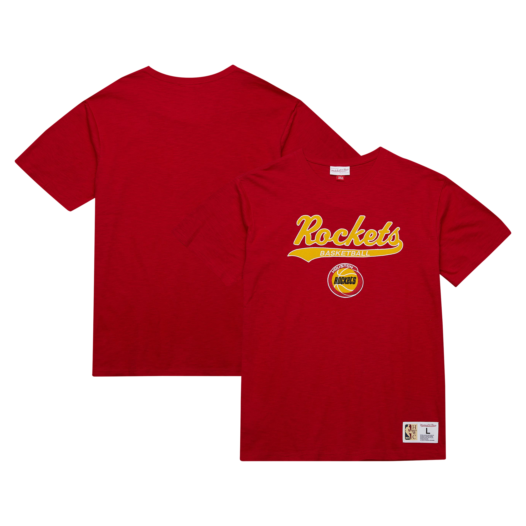Men's Mitchell & Ness Red Houston Rockets Hardwood Classics Felt Applique Slub T-Shirt - Image 2