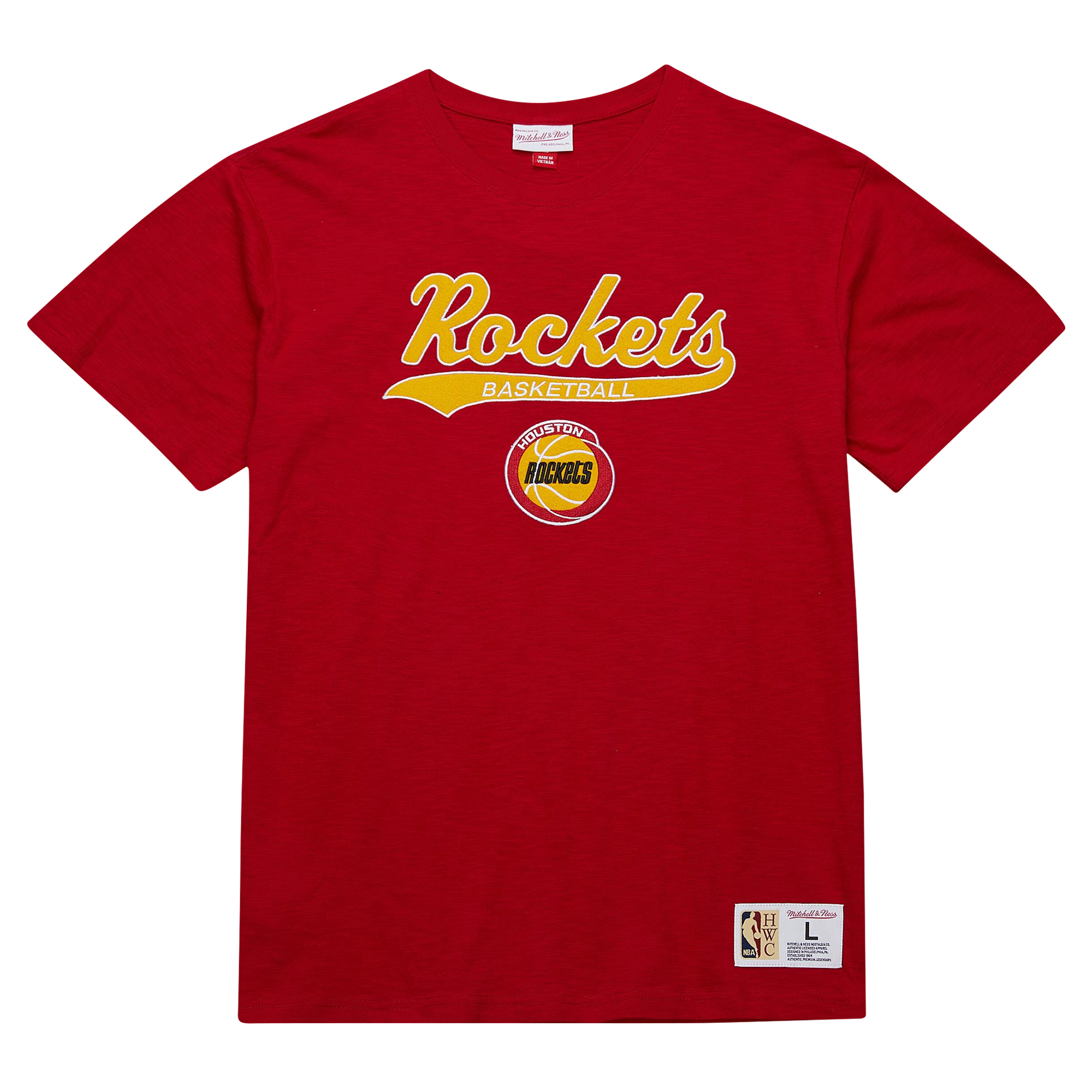 Men's Mitchell & Ness Red Houston Rockets Hardwood Classics Felt Applique Slub T-Shirt - Image 3