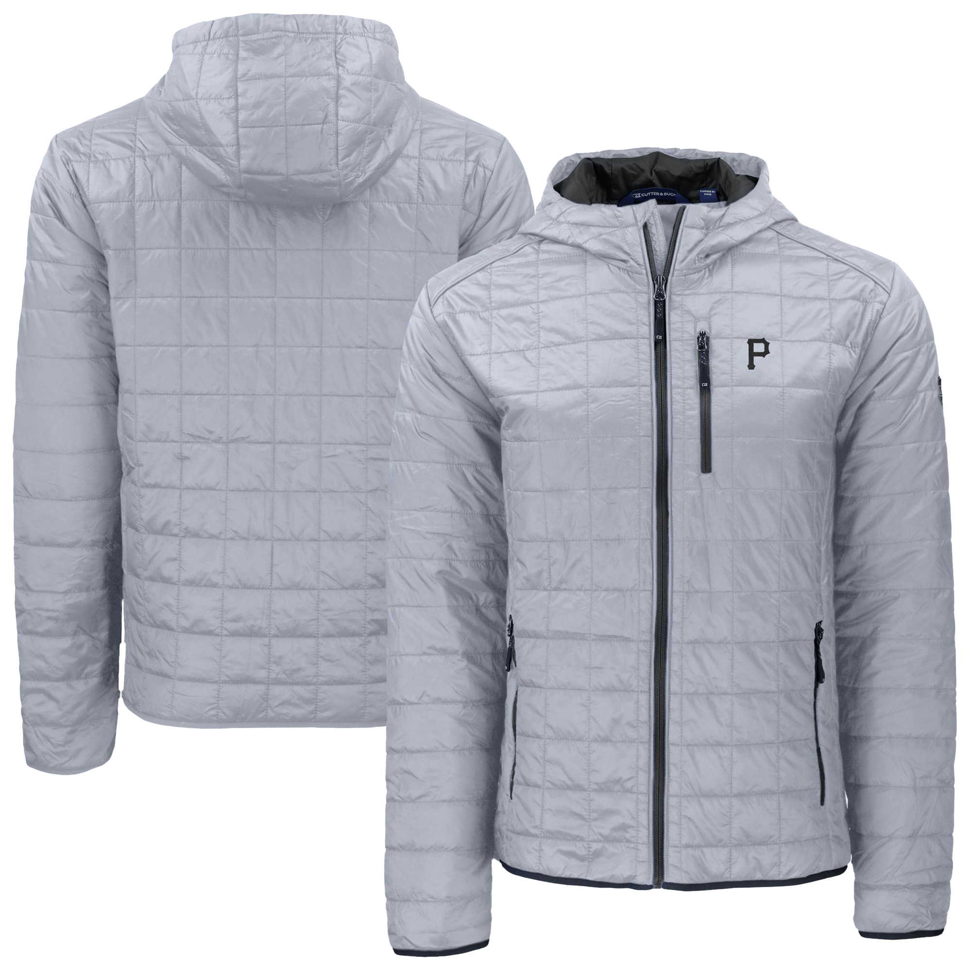 Men's Cutter & Buck Gray Pittsburgh Pirates Rainier PrimaLoft Eco Full-Zip Hoodie - Image 5