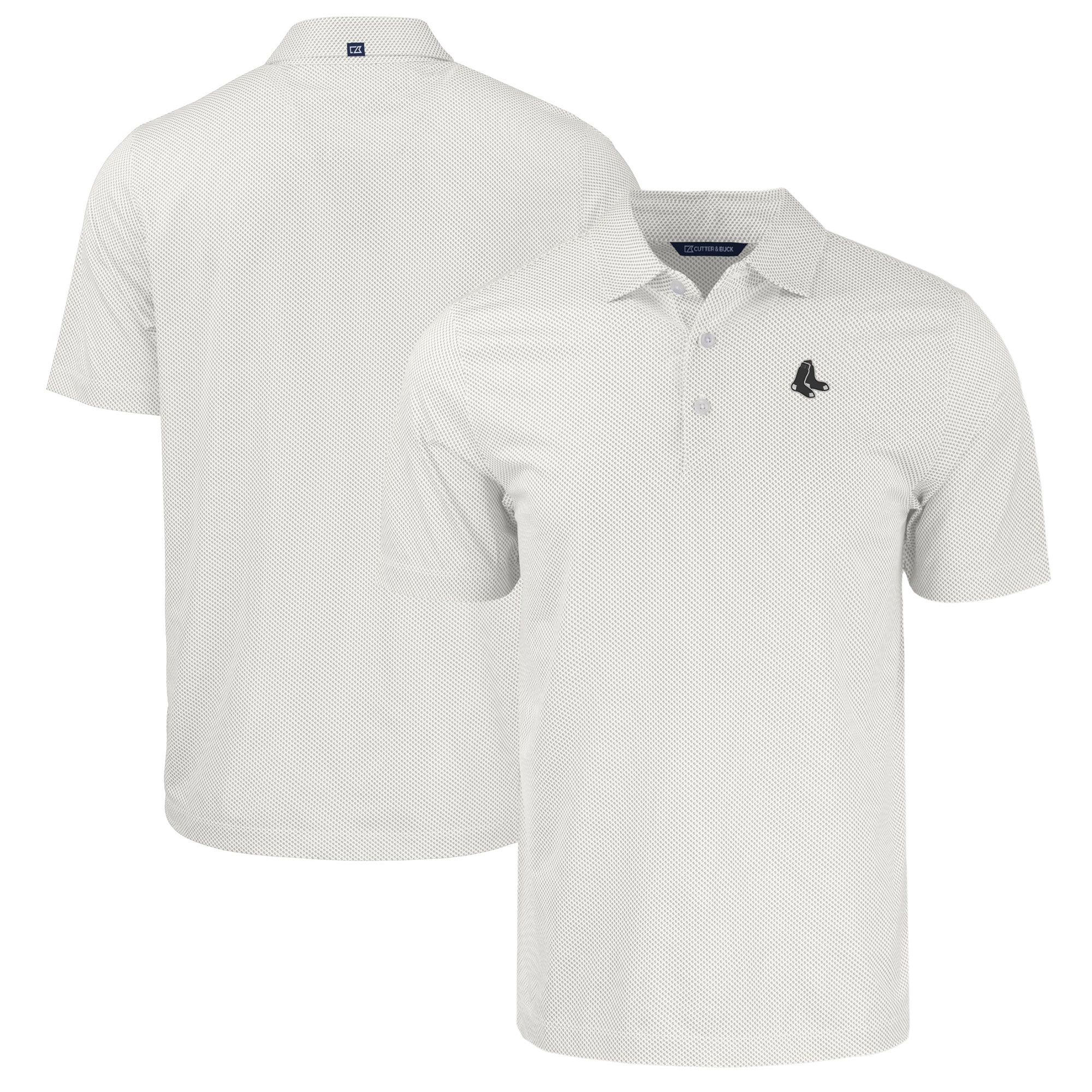 Men's Cutter & Buck White Boston Red Sox Big & Tall Pike Eco Symmetry Print Stretch Recycled Polo