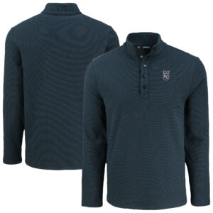 Men's Cutter & Buck Black Kansas City Royals Hunts Point Eco Textured Fleece Recycled Half-Snap Sweatshirt