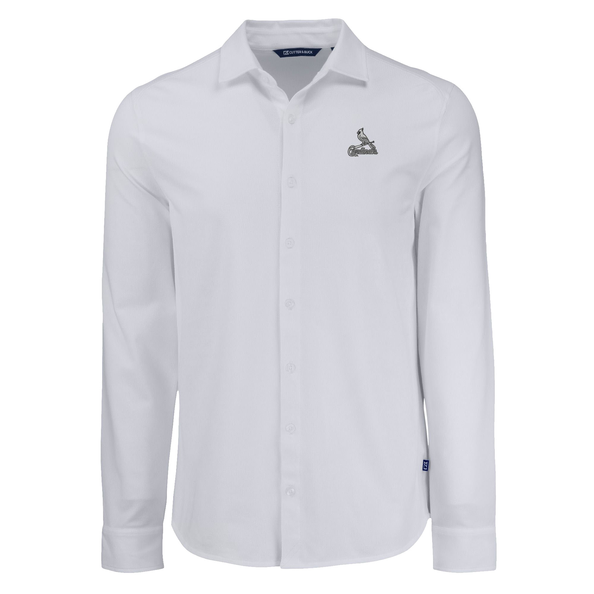Men's Cutter & Buck White St. Louis Cardinals Knitted Advantage Tri-Blend Eco Soft Pique Long Sleeve Button-Up Shirt - Image 3