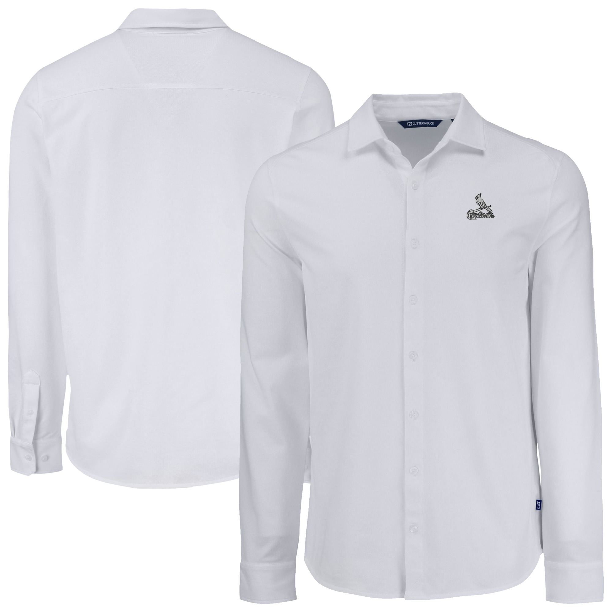 Men's Cutter & Buck White St. Louis Cardinals Knitted Advantage Tri-Blend Eco Soft Pique Long Sleeve Button-Up Shirt
