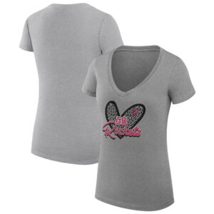 Women's G-III 4Her by Carl Banks  Heather Gray Houston Rockets Leopard Heart Fitted V-Neck T-Shirt
