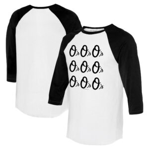 Women's Tiny Turnip  White/Black Baltimore Orioles Logo Grid 3/4 Sleeve Raglan T-Shirt