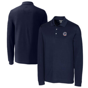 Men's Cutter & Buck Navy Chicago Cubs Big & Tall Americana Advantage Eco Pique DryTec Tri-Blend Long Sleeve Polo