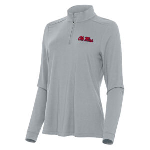 Women's Antigua Gray Ole Miss Rebels Intent Quarter-Zip Top