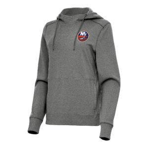 Women's Antigua  Heather Black New York Islanders Justice Pullover Hoodie