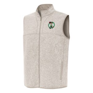Men's Antigua Oatmeal Boston Celtics Fortune Full-Zip Vest