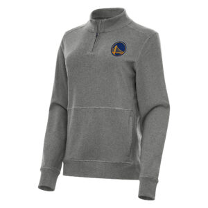 Women's Antigua Heather Black Golden State Warriors Crush Quarter-Zip Fleece Sweatshirt