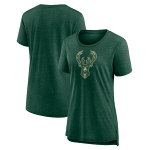 Women's Heather Hunter Green Milwaukee Bucks Distressed Logo Tri-Blend T-Shirt