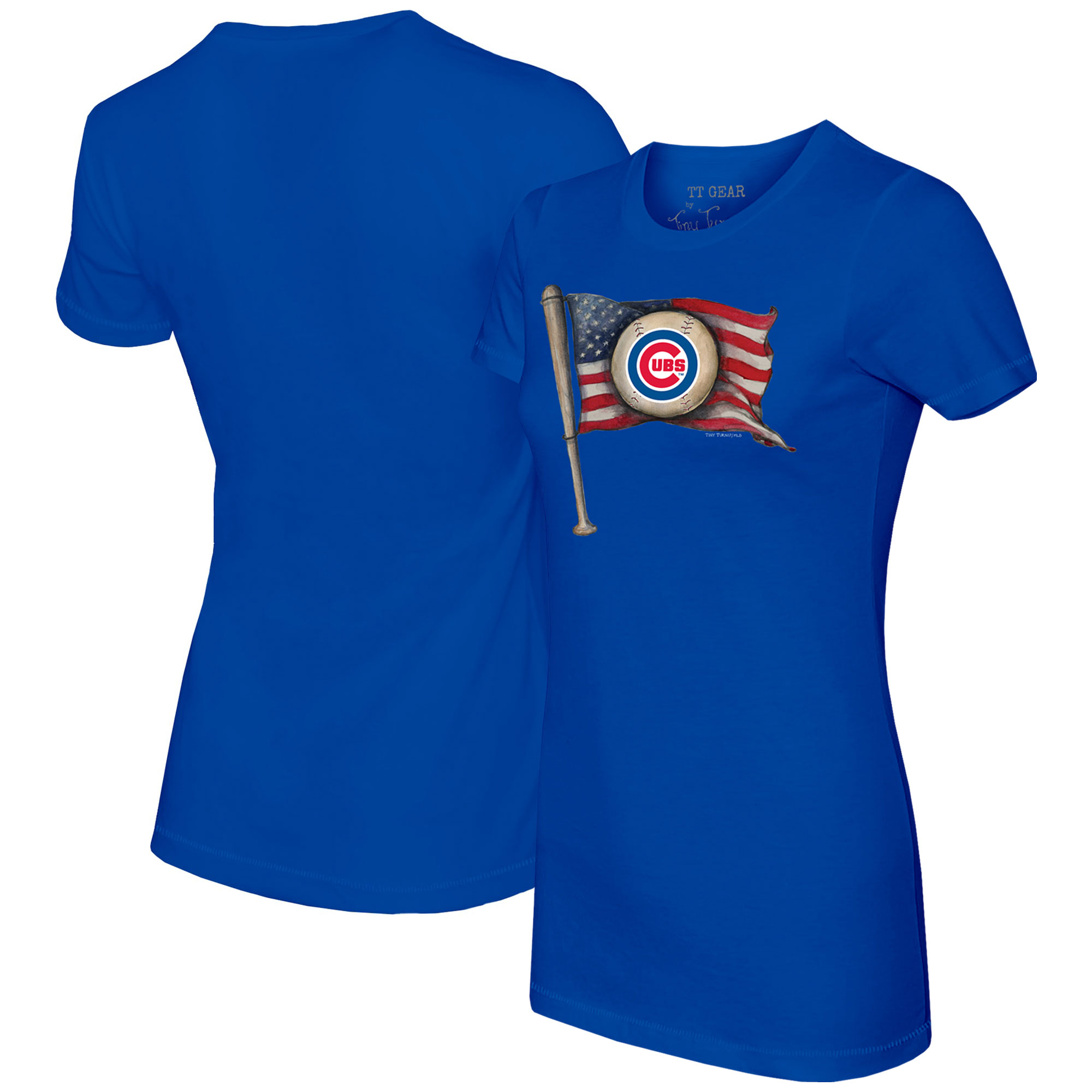Women's Tiny Turnip Royal Chicago Cubs Baseball Flag T-Shirt