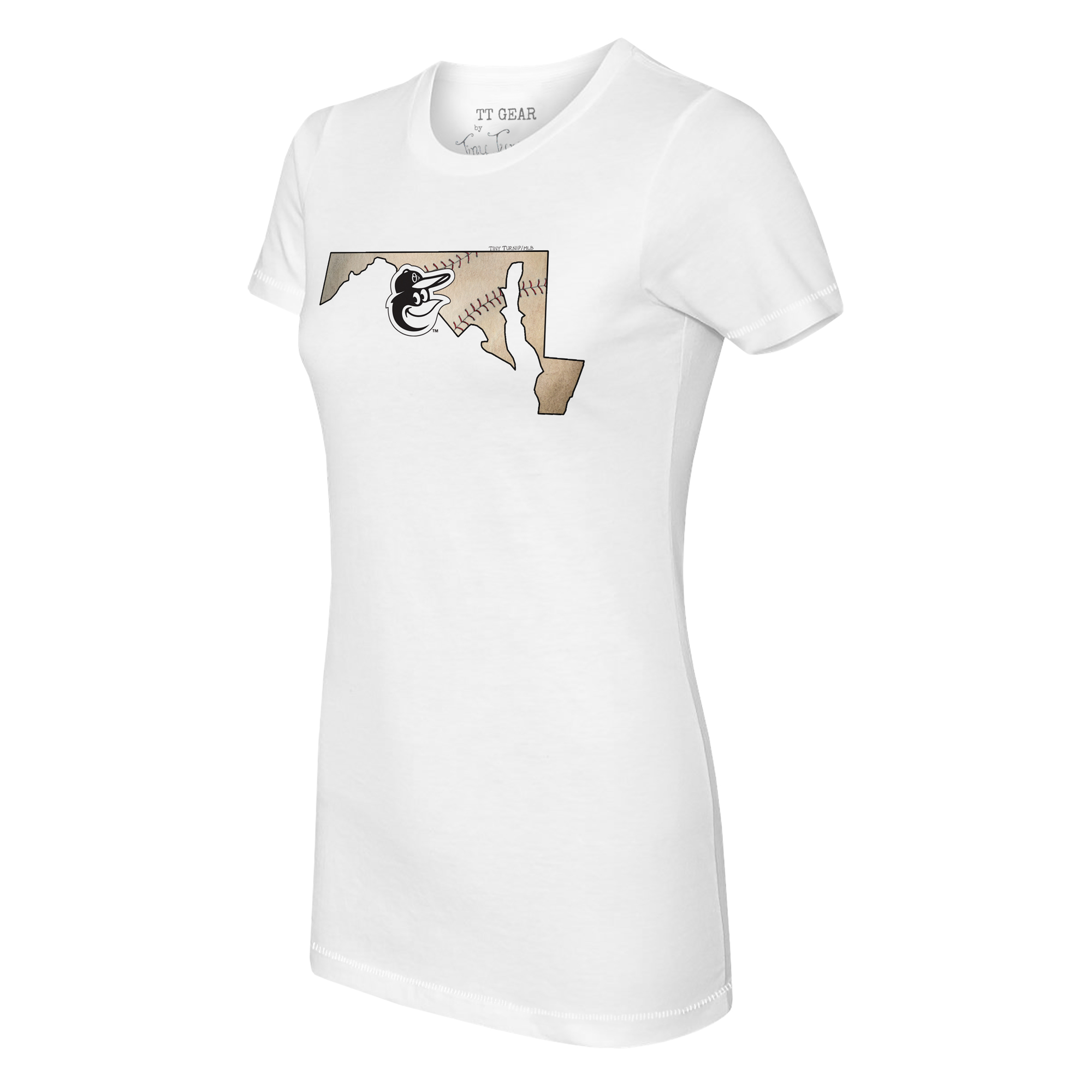 Women's Tiny Turnip White Baltimore Orioles State Outline T-Shirt - Image 6