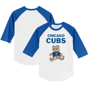 Infant Tiny Turnip White/Royal Chicago Cubs Girl Teddy Raglan 3/4 Sleeve T-Shirt