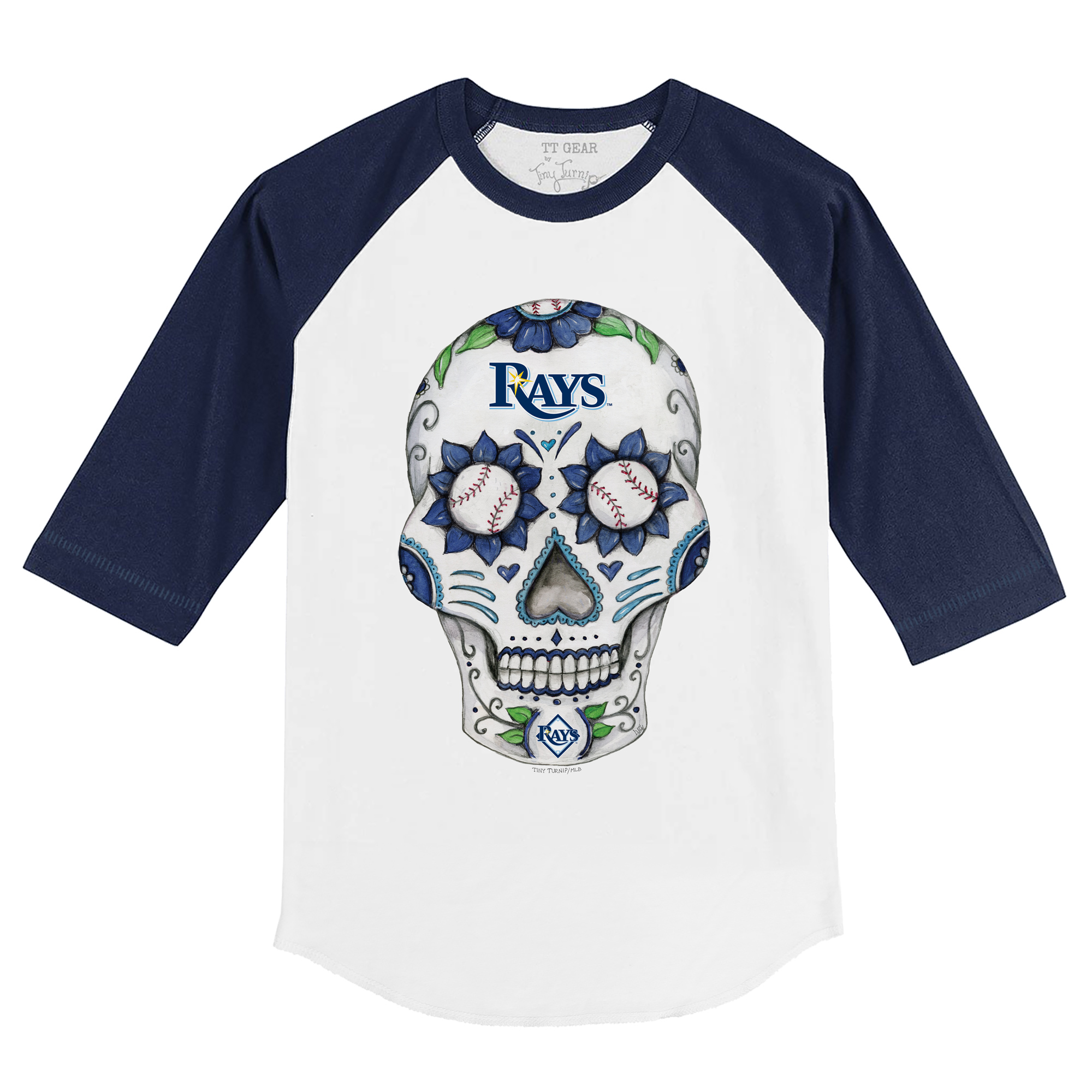 Toddler Tiny Turnip White/Navy Tampa Bay Rays Sugar Skull 3/4-Sleeve Raglan T-Shirt - Image 6