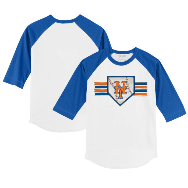 Youth Tiny Turnip White/Royal New York Mets Base Stripe 3/4-Sleeve Raglan T-Shirt - Image 5
