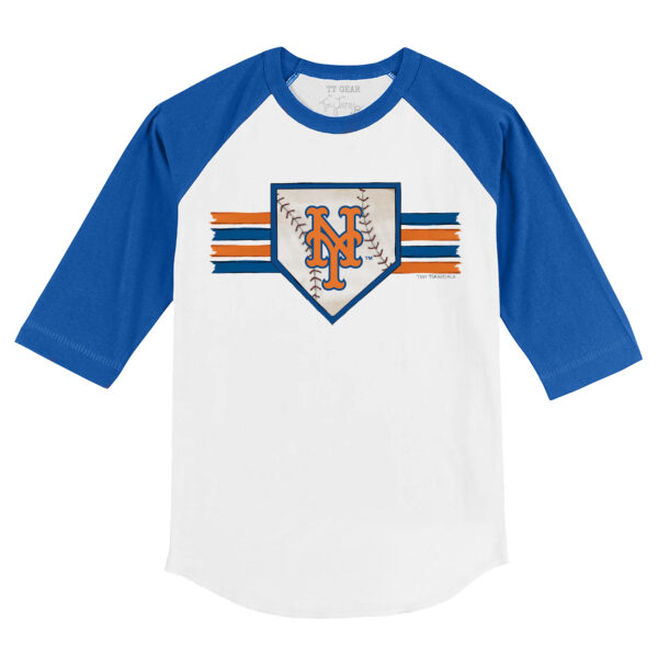 Youth Tiny Turnip White/Royal New York Mets Base Stripe 3/4-Sleeve Raglan T-Shirt - Image 6