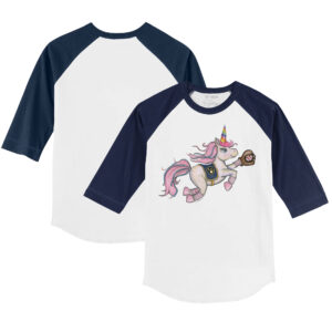 Youth Tiny Turnip White/Navy Milwaukee Brewers Unicorn 3/4-Sleeve Raglan T-Shirt