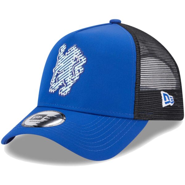 Men's New Era Blue Chelsea Overlay E-Frame Trucker Snapback Hat - Image 7