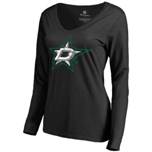 Women's Black Dallas Stars Splatter Logo V-Neck Long Sleeve T-Shirt