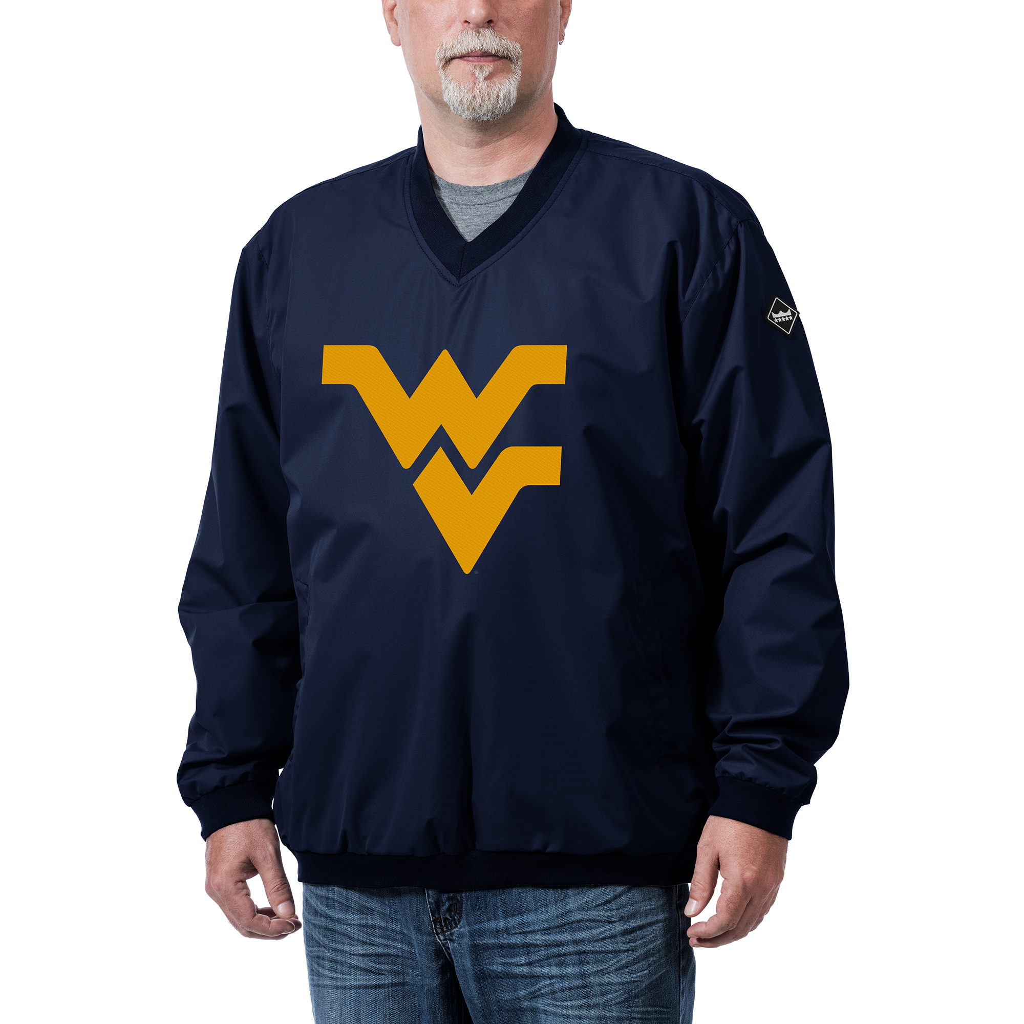 Men's Franchise Club Navy West Virginia Mountaineers Logo Windshell Pullover