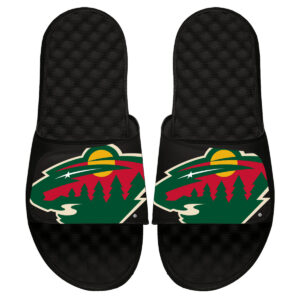 Youth ISlide Black Minnesota Wild Blown Up Logo Slide Sandals