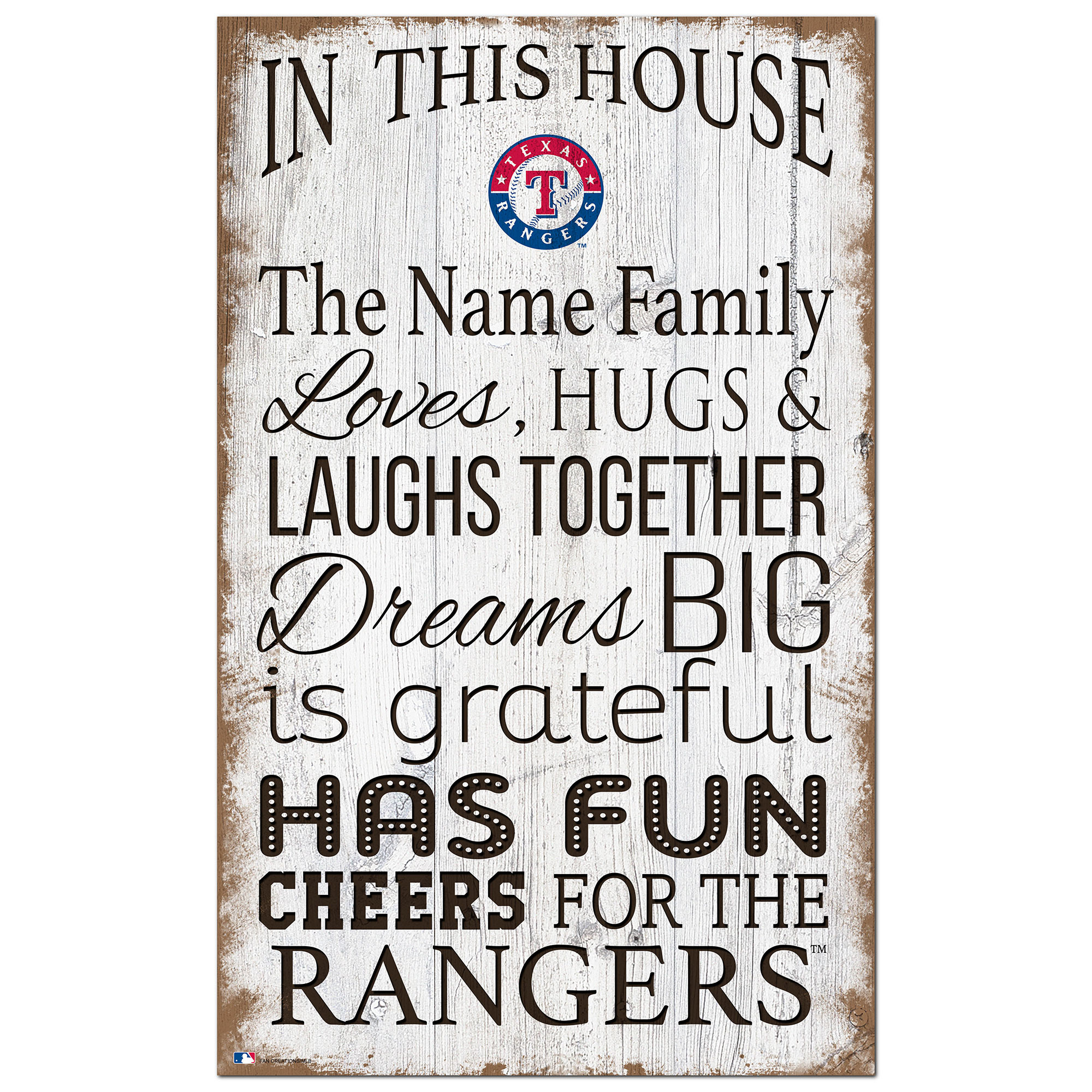 Texas Rangers Personalized 11" x 19" In This House Sign