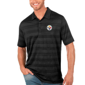 Men's Antigua Black Pittsburgh Steelers Compass Polo