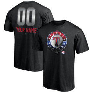 Men's Black Texas Rangers Personalized Any Name & Number Midnight Mascot T-Shirt