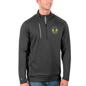 Men's Antigua Charcoal Milwaukee Bucks Big & Tall Generation Quarter-Zip Pullover Jacket