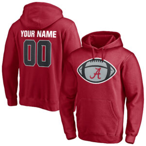 Men's Crimson Alabama Crimson Tide Game Ball Football Personalized Name & Number Pullover Hoodie