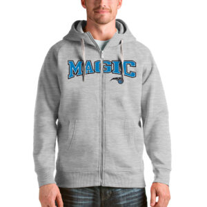 Men's Antigua Heathered Gray Orlando Magic Victory Full-Zip Hoodie