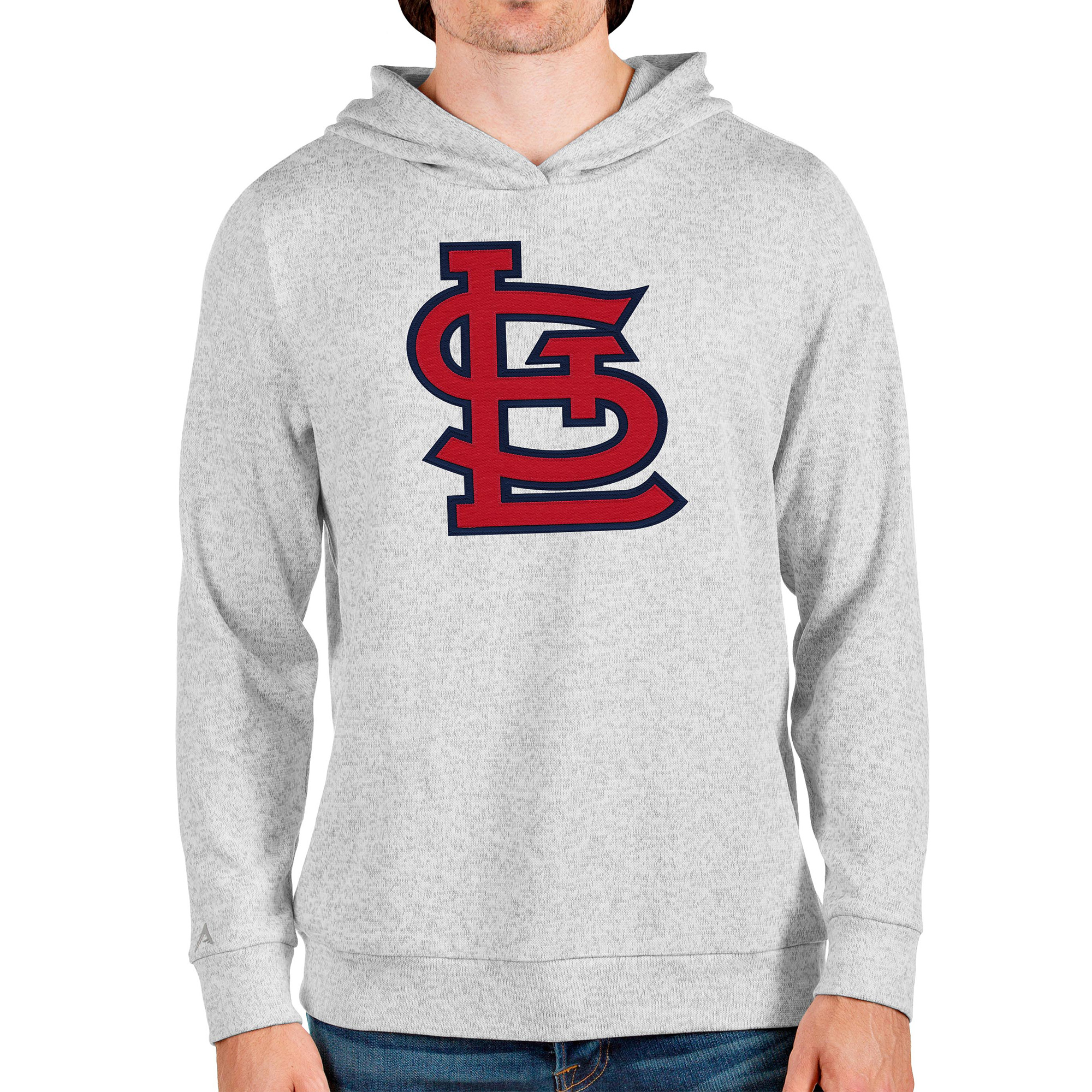 Men's Antigua Heathered Gray St. Louis Cardinals Team Logo Absolute Pullover Hoodie